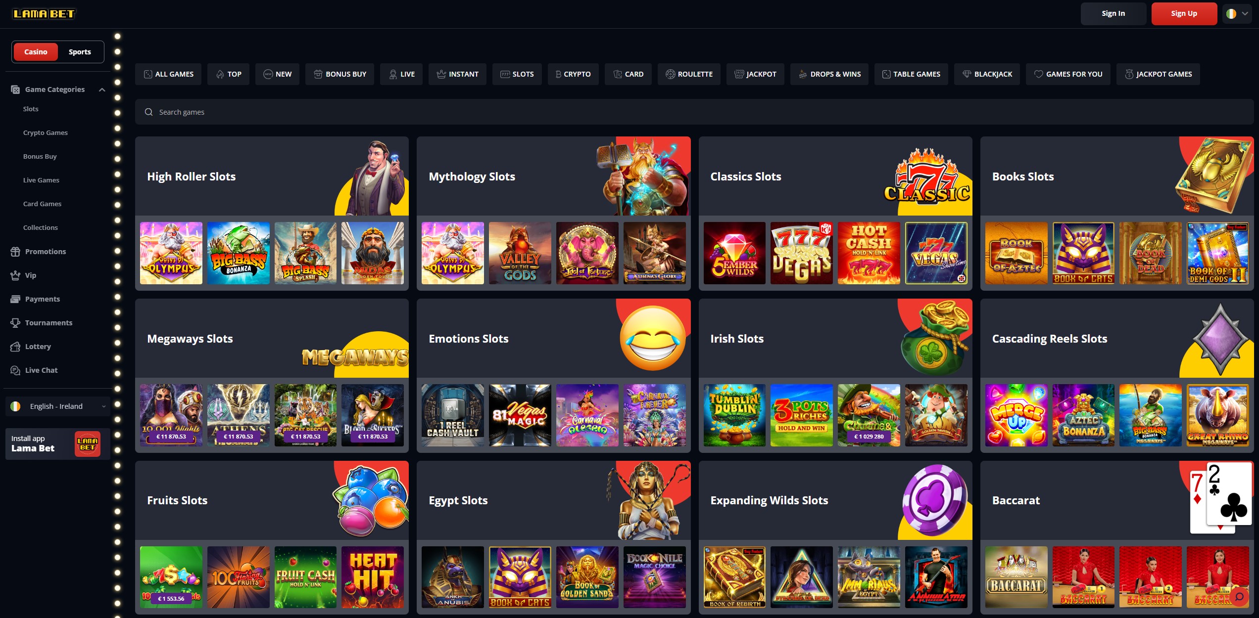 Migliaia di Giochi e Slot Machines su Lamabet